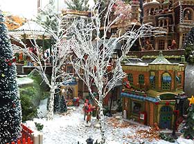 Picture of the model silver birch trees in a Christmas village setting